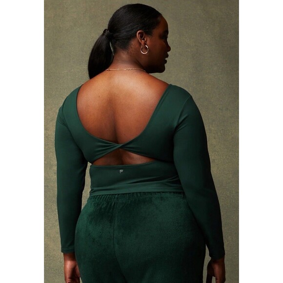 Fabletics Oasis Twist Built‎ In Bra Long Sleeve Top Forest Green Womens XXL 1X - Picture 1 of 12